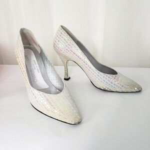 Charles Jourdan iridescent textured metallic scales ivory size 8.5